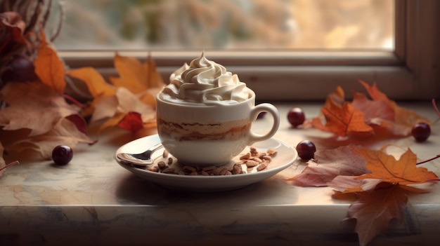 Une tasse de café et un dessert apportant chaleur et confort générés par l'IA