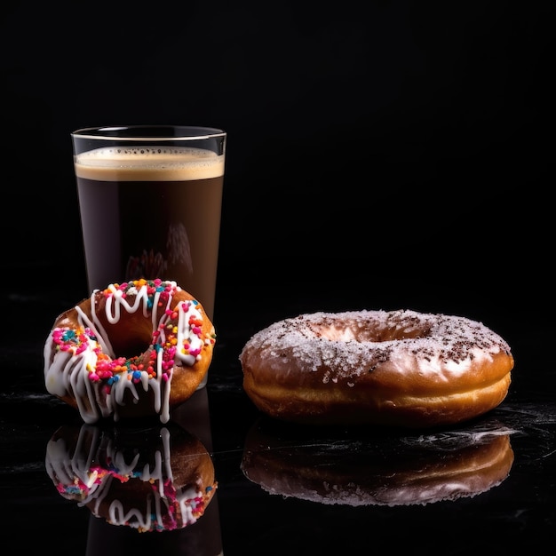 Une tasse de café et un donut délicieux