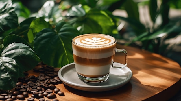 Une tasse de café avec du latte art sur le dessus