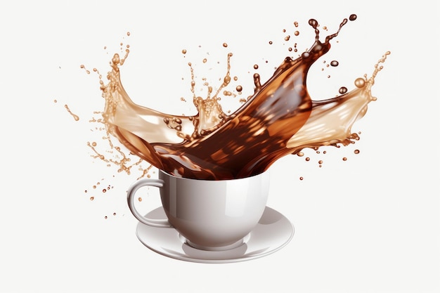 Une tasse de café avec du liquide qui en sort.