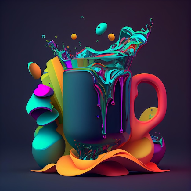 Tasse à café avec éclaboussures et gouttes illustration 3d