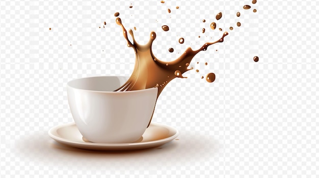 une tasse de café avec des éclaboussures de lait sur un fond blanc