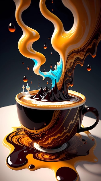 Une tasse de café avec des éclaboussures de liquide coloré