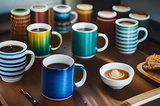 Une tasse de café est assise sur une table avec une tasse de coffee.