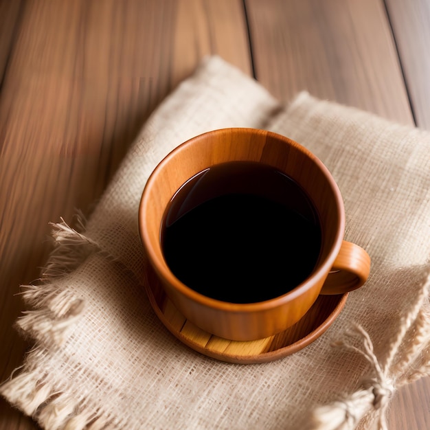 Photo une tasse de café est posée sur un chiffon avec un chiffon dessus.
