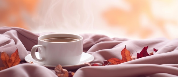 Tasse à café et feuilles d'automne