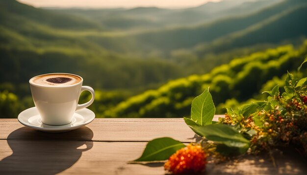 Photo une tasse de café avec une fleur sur le côté