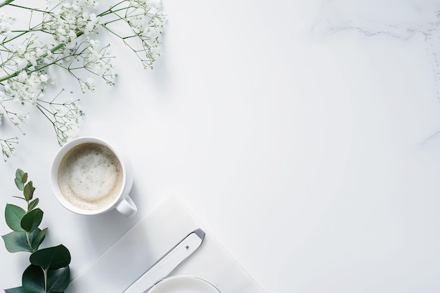 une tasse de café avec une fleur dedans