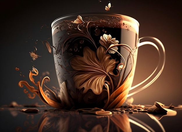 Une tasse de café avec une fleur dessus