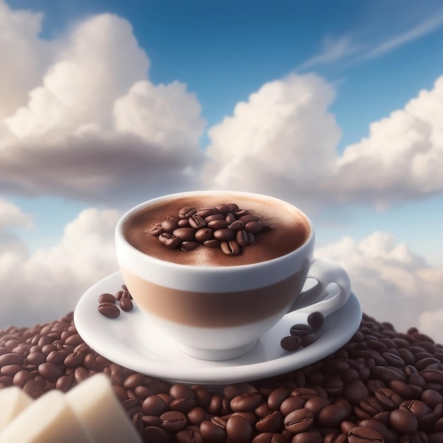une tasse de café avec fond de ciel