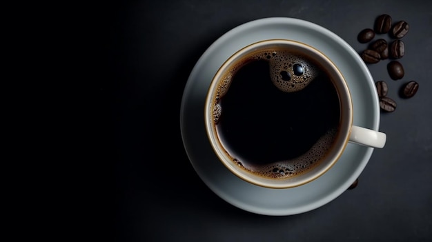 Une tasse de café avec un fond noir