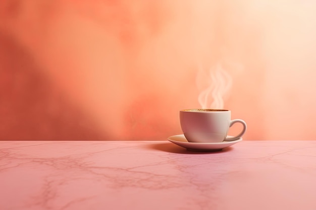 Tasse de café frais sur la table en marbre et l'arrière-plan avec une lumière douce et floue