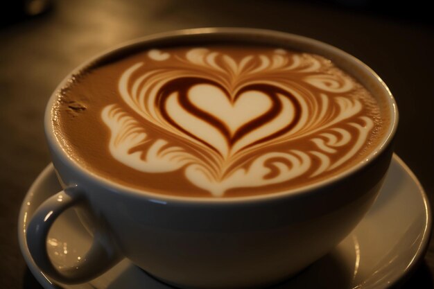 Une tasse de café fumant avec du latte art