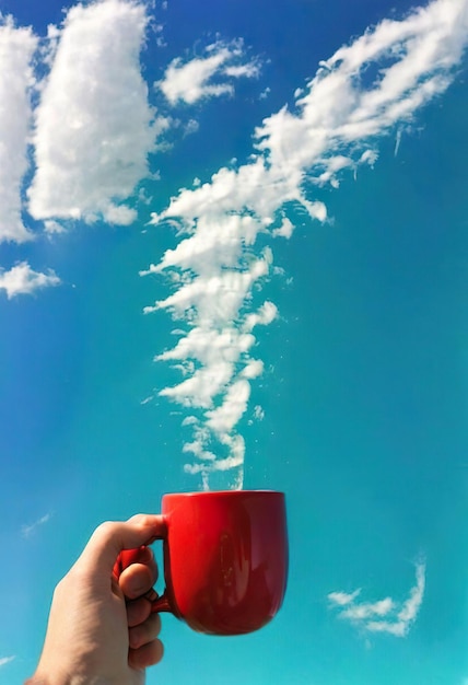 Photo une tasse de café fumant des nuages