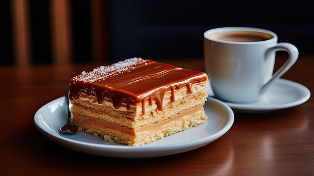 une tasse de café et un gâteau avec le mot « gluten » sur le côté.