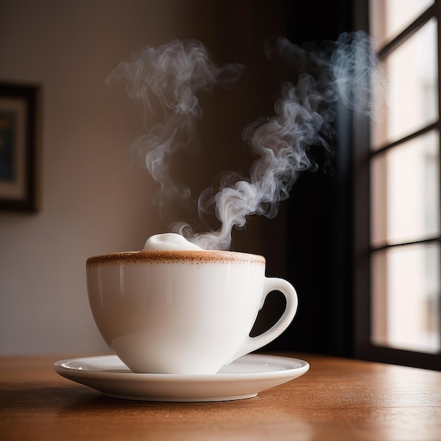 tasse à café avec des grains de café sur la table du café