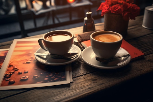 Une tasse de café et des grains de café