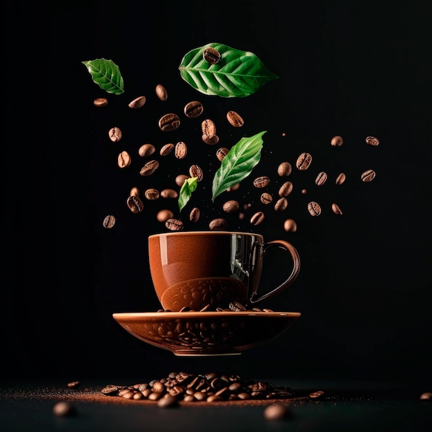 Photo une tasse de café avec des grains de café