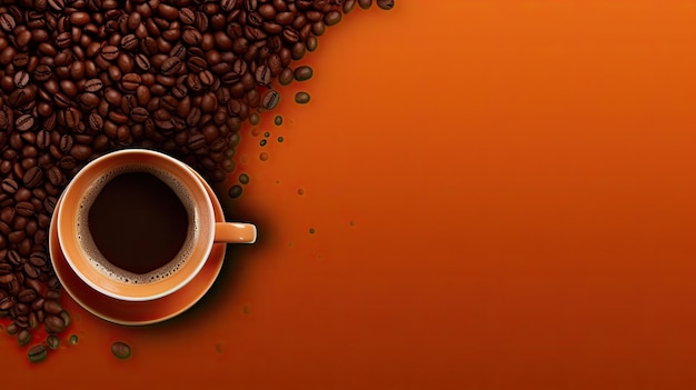 Tasse de café en grains d'espresso Bannière Web avec espace de copie AI générative
