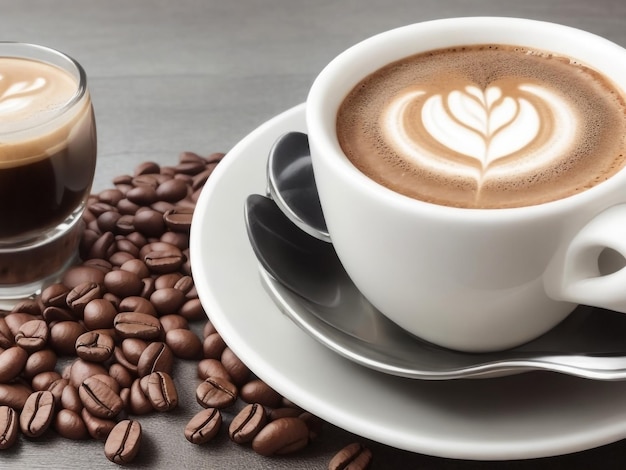 Tasse à café et les haricots sur un fond blanc