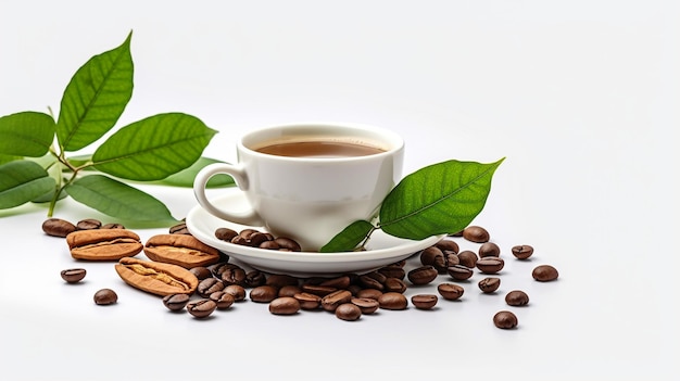 Tasse à café avec haricots photographie de produits 4k vert