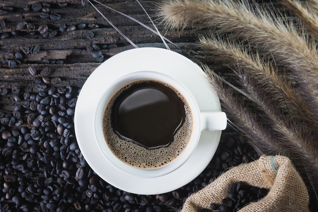 Tasse à café et haricots