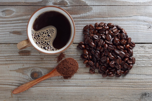 Tasse de café et de haricots