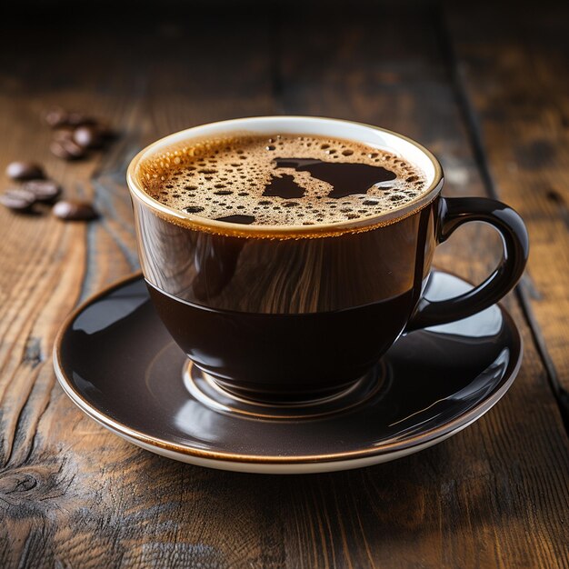 Une tasse de café isolée sur une table en bois