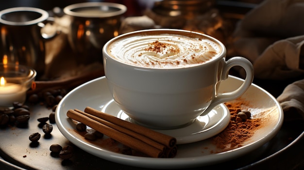 tasse de café avec latte art au café