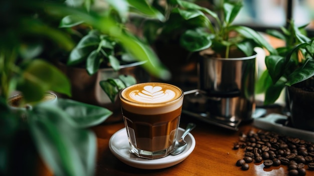 Une tasse de café avec un latte art sur le dessus