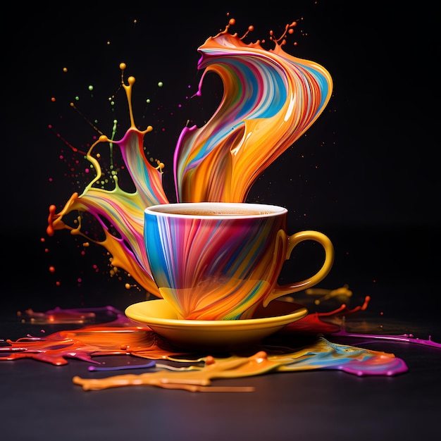 une tasse de café avec des lignes colorées dessus concept de journée internationale du café