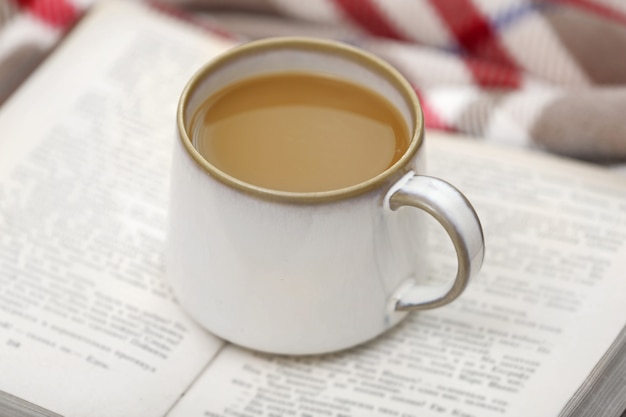 Tasse De Café Avec Livre Sur Canapé Dans Le Salon