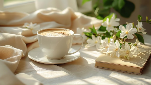 Une tasse de café sur un livre