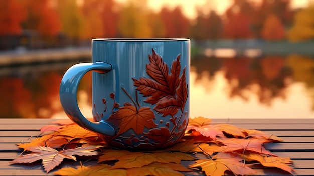 Une tasse de café mignonne et élégante en terrasse d'automne