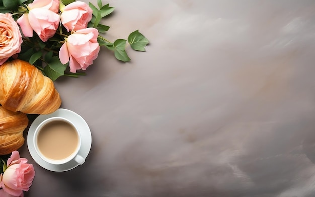 Tasse à café Morning Bliss Croissant et fleurs Generative AI