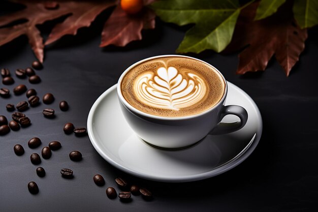 Photo une tasse de café avec un motif de feuille d'art latte