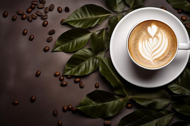 Photo une tasse de café avec un motif de feuille d'art latte