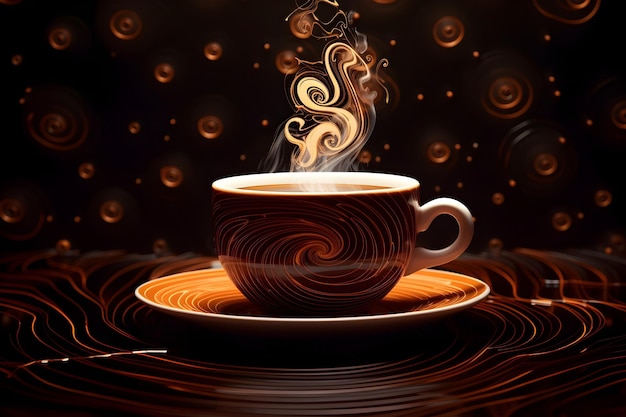 une tasse de café avec un motif tourbillonné