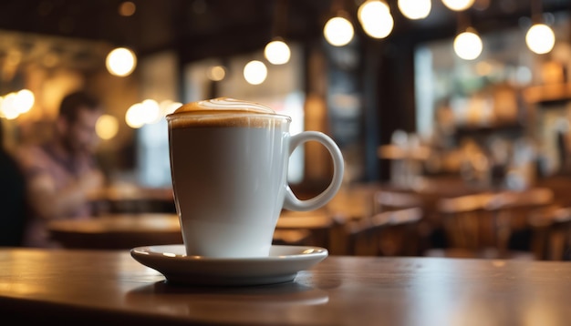 Une tasse de café avec de la mousse sur le dessus