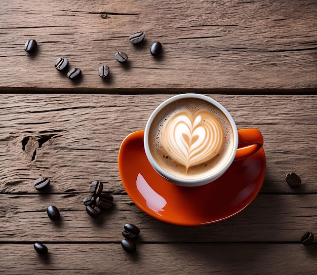 Une tasse de café avec de la mousse en forme de coeur dessus