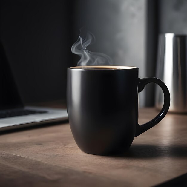 tasse de café noire avec fond