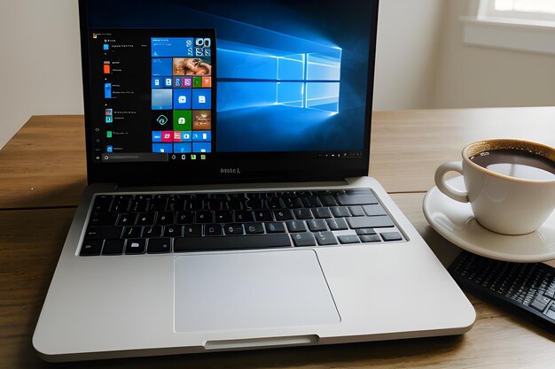 Photo une tasse de café et un ordinateur portable