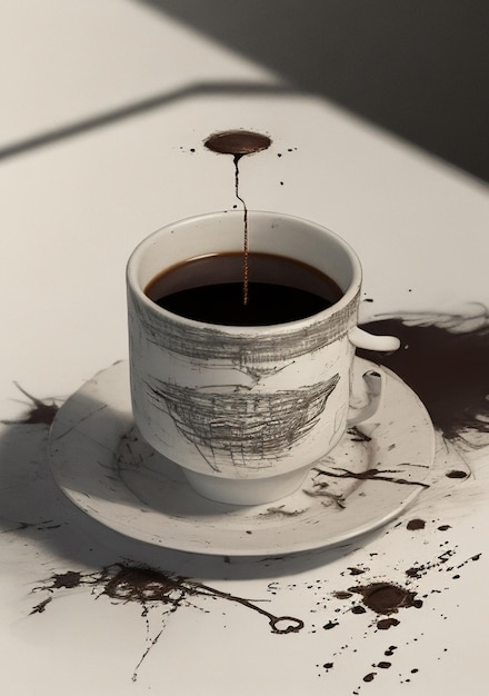 une tasse de café avec un peu de café dedans