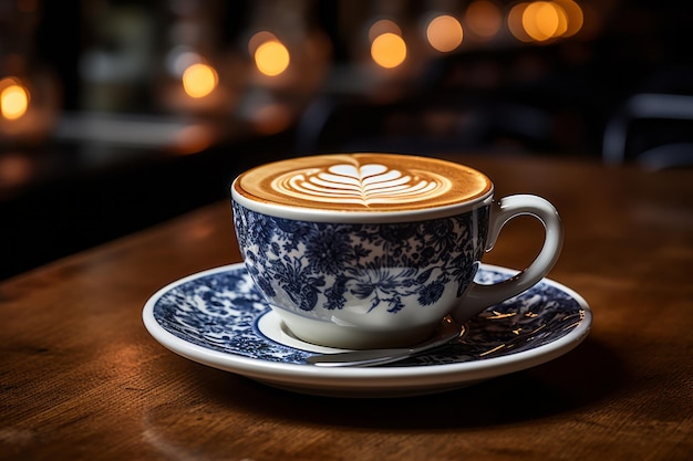 une tasse de café posée sur une soucoupe sur une table