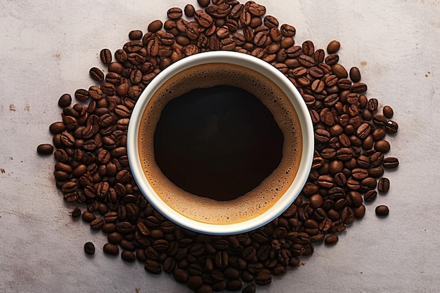 Une tasse de café propre et simple capturée d'en haut