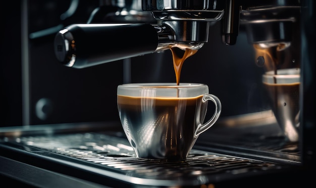 Une tasse de café remplie de liquide