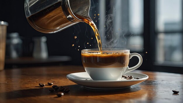 une tasse de café remplie de liquide