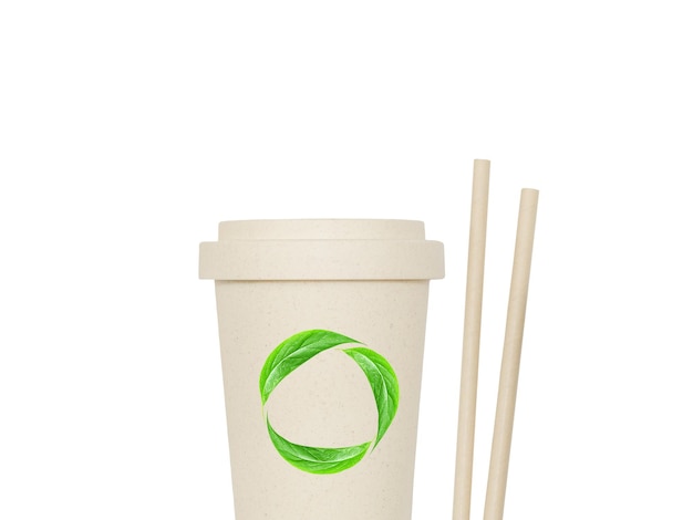 Tasse à café réutilisable en bambou avec pailles en papier