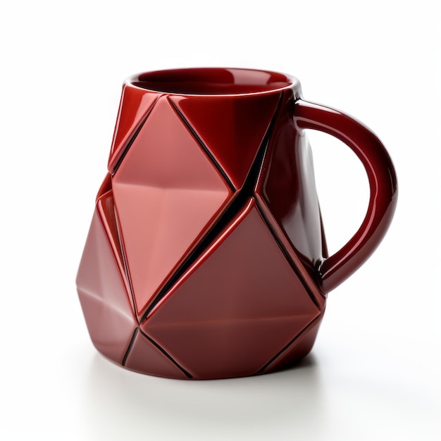 Une tasse de café rouge géométrique avec un puzzle tridimensionnel