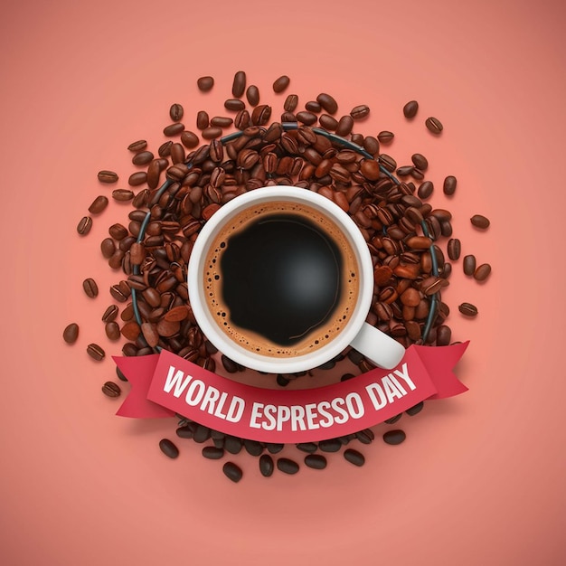 une tasse de café avec un ruban rouge qui dit café du monde